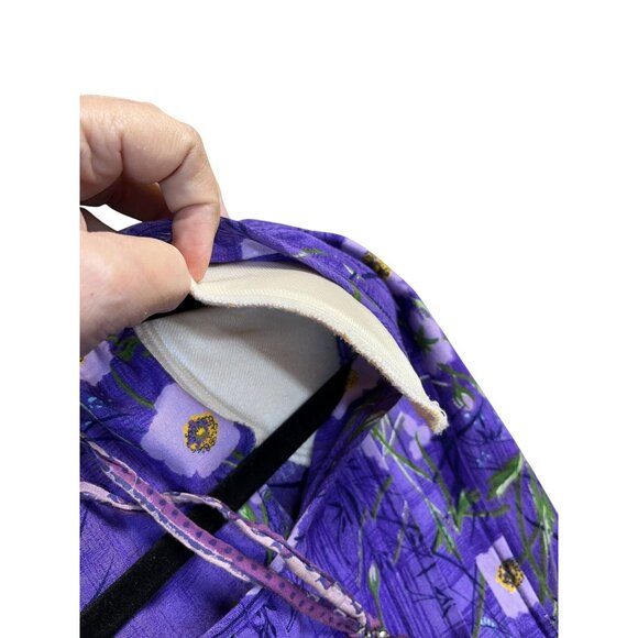 Vintage J.B.S. Ltd.‎ Purple Floral Maxi Dress Sz 10 with beaded necklace - Picture 6 of 7